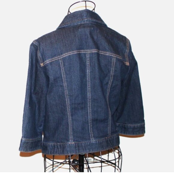 Loft Jean Jacket Blue Denim Blazer M Cotton Blend Half Sleeve Button Front - Picture 4 of 5